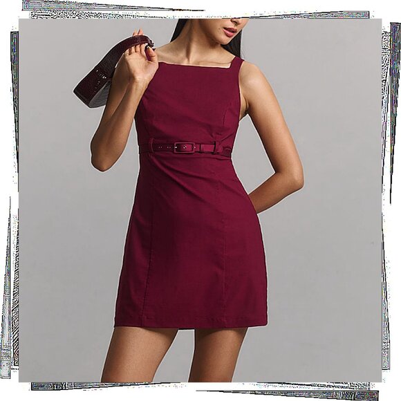NWT: Red Boat Neck Mini Dress w/ High Waist Belt (4) - Picture 1 of 2